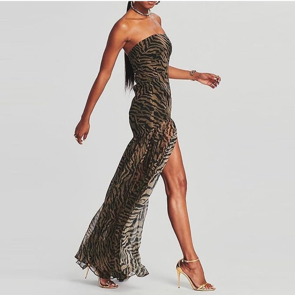 Strapless Brown Leopard Dress